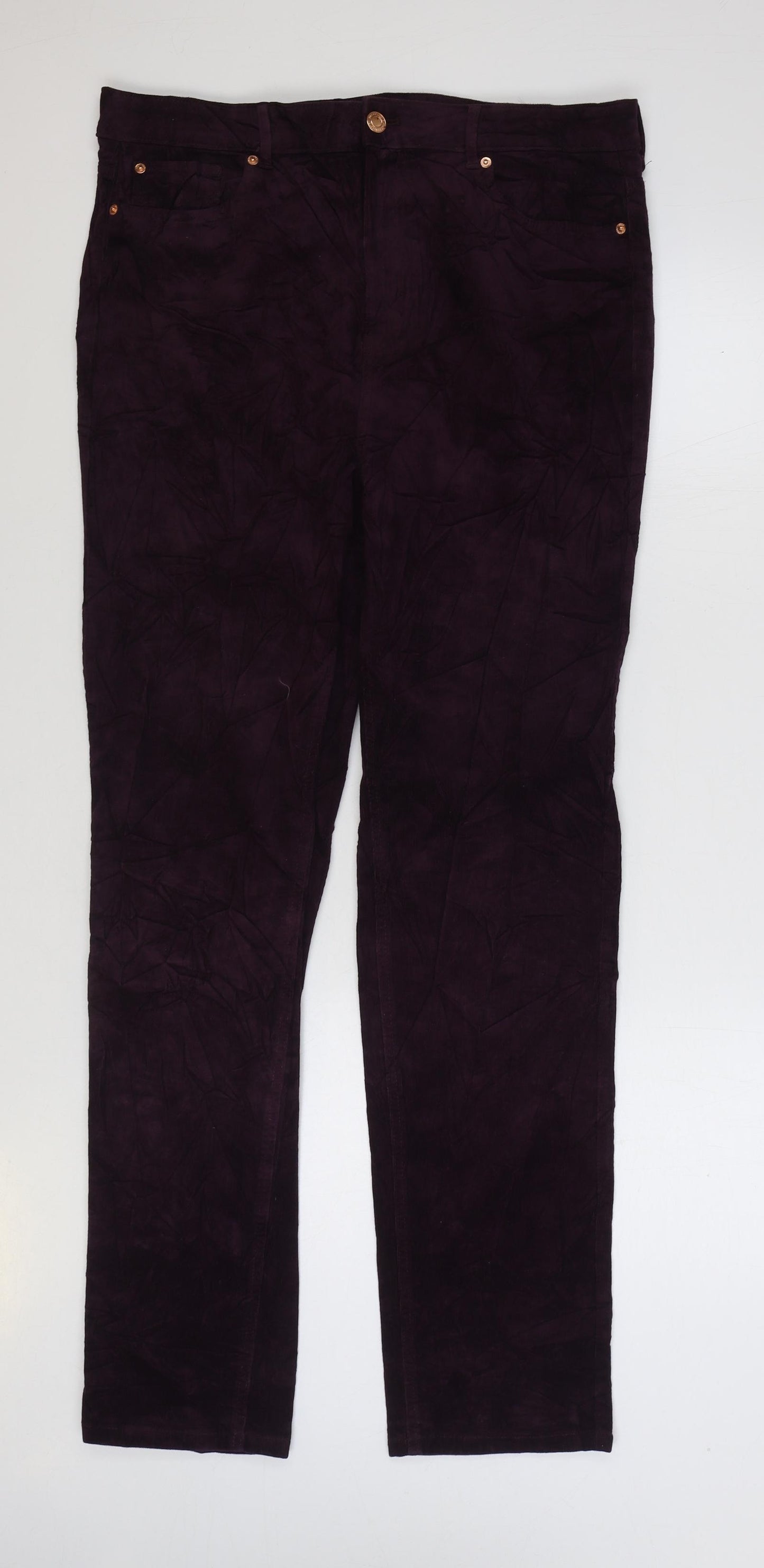 Marks and Spencer Womens Purple Cotton Trousers Size 16 L32 in Regular Zip