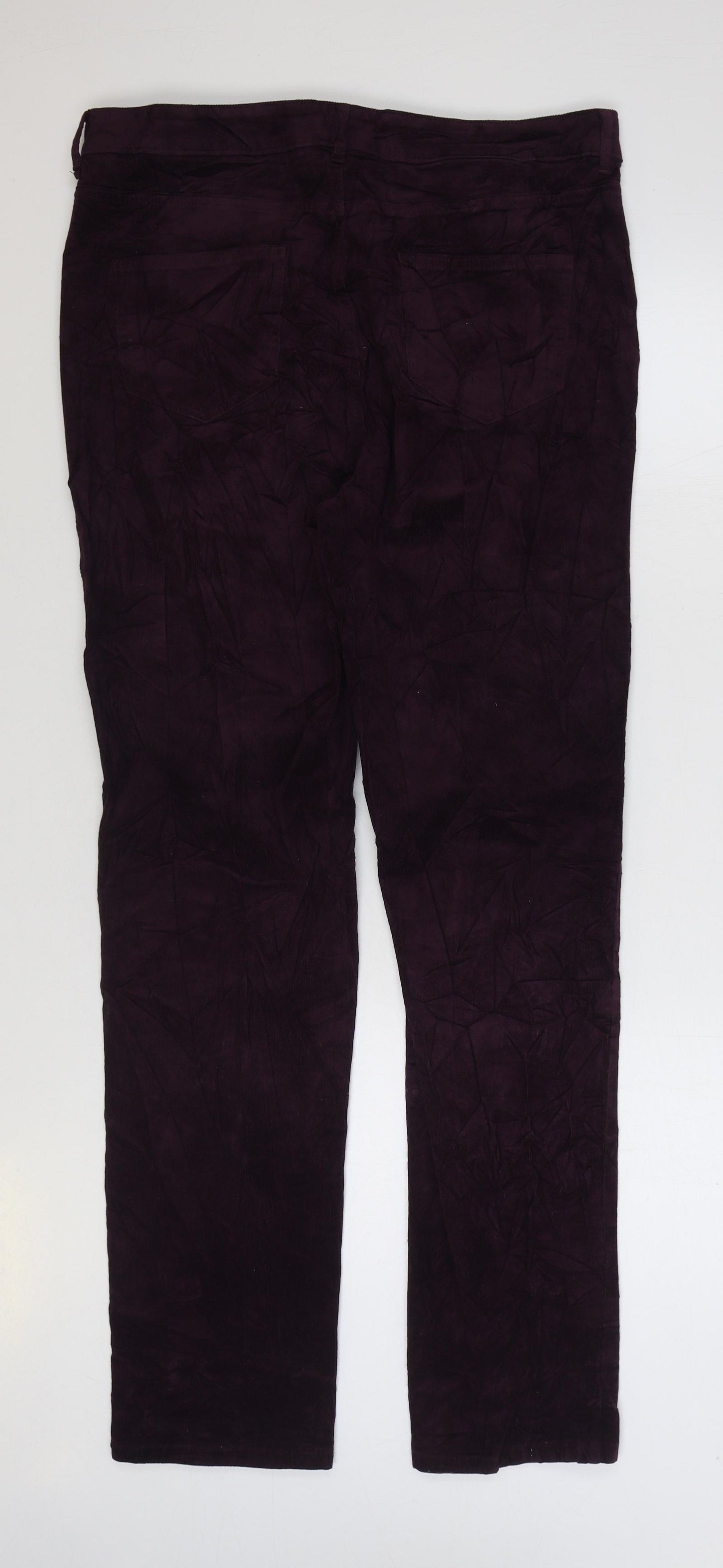 Marks and Spencer Womens Purple Cotton Trousers Size 16 L32 in Regular Zip