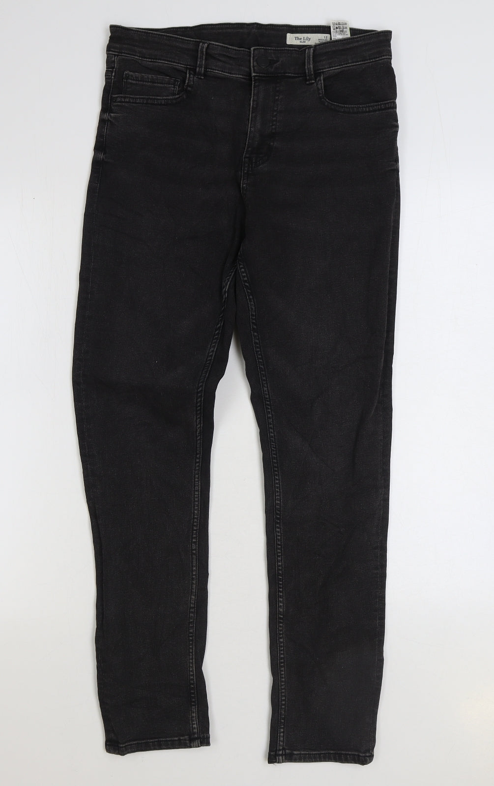 Marks and Spencer Womens Black Cotton Straight Jeans Size 12 L28 in Regular Zip