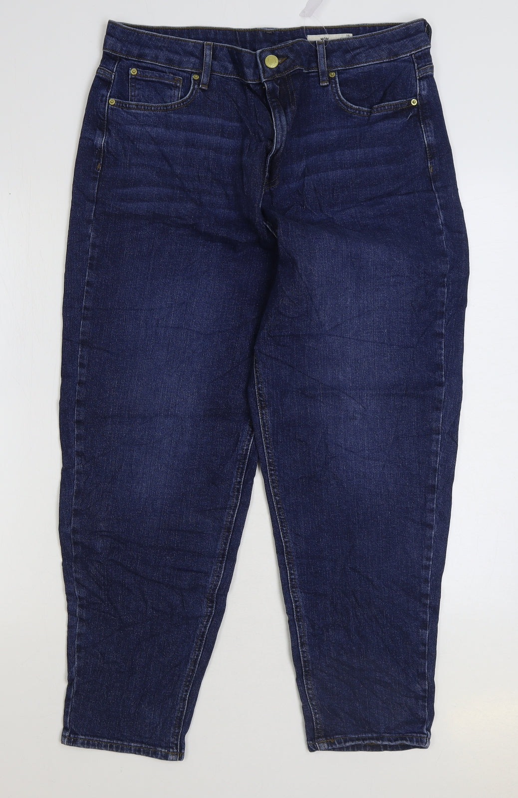 Marks and Spencer Womens Blue Cotton Straight Jeans Size 16 L27 in Regular Zip