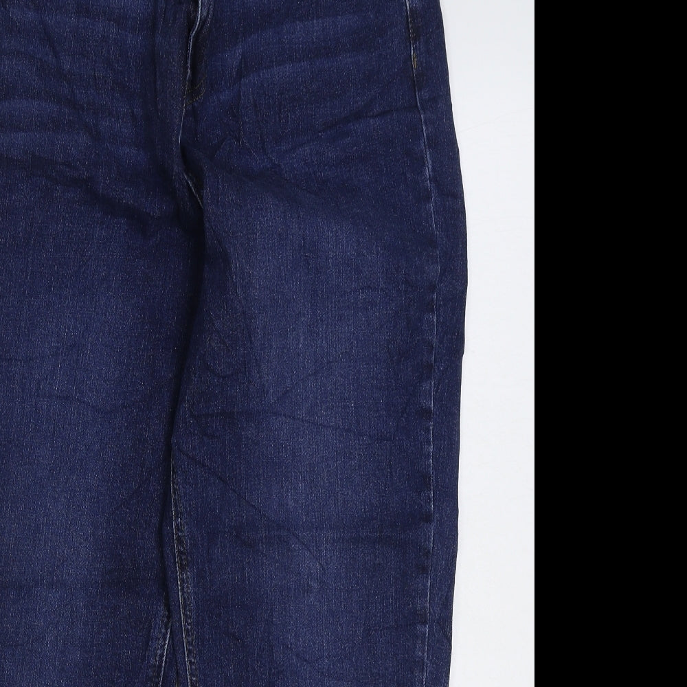 Marks and Spencer Womens Blue Cotton Straight Jeans Size 16 L27 in Regular Zip