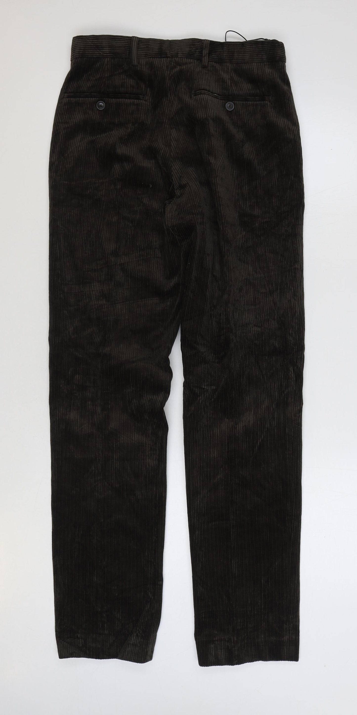 Marks and Spencer Mens Brown Cotton Trousers Size 30 in L33 in Regular Zip