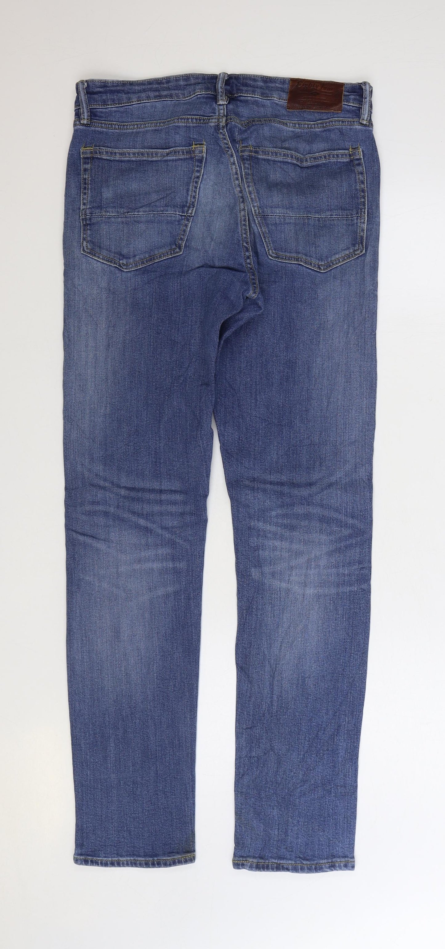 Marks and Spencer Mens Blue Cotton Straight Jeans Size 32 in L33 in Regular Zip
