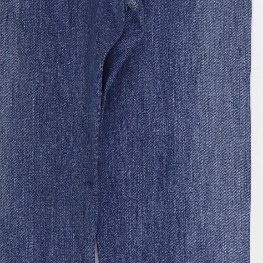 Marks and Spencer Mens Blue Cotton Straight Jeans Size 32 in L33 in Regular Zip