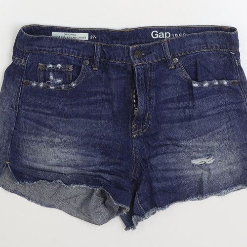 Gap Womens Blue Cotton Hot Pants Shorts Size 27 in Regular Zip - Distressed