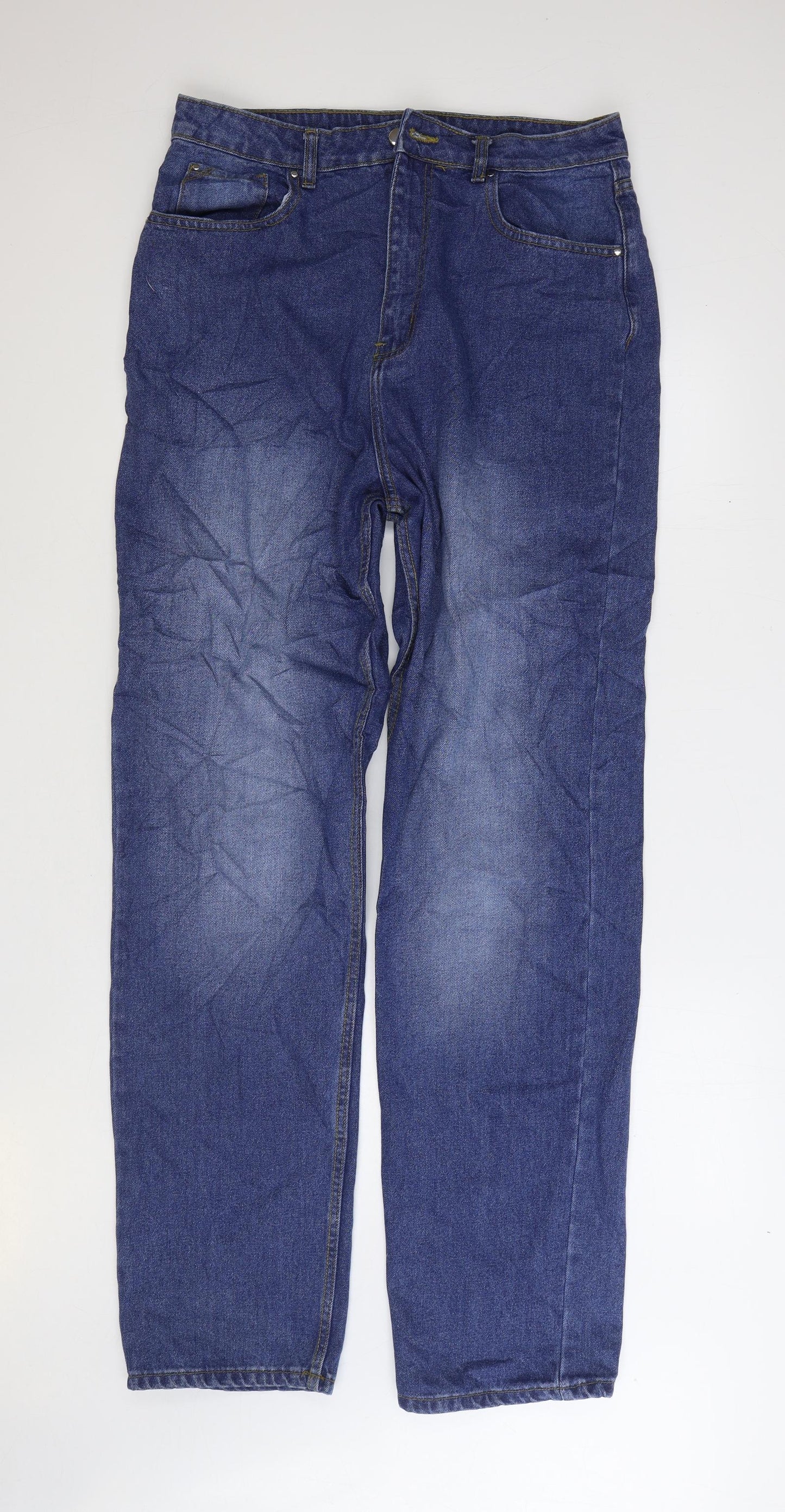 I SAW IT FIRST Womens Blue Cotton Straight Jeans Size 14 L33 in Regular Zip