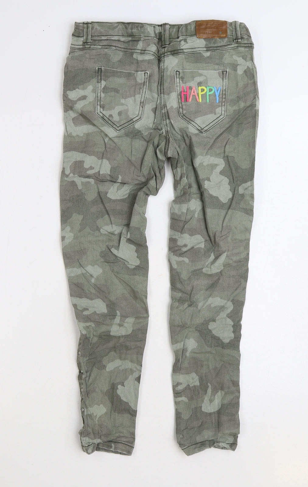 NEXT Girls Green Camouflage Cotton Skinny Jeans Size 12 Years Regular Zip - Happy