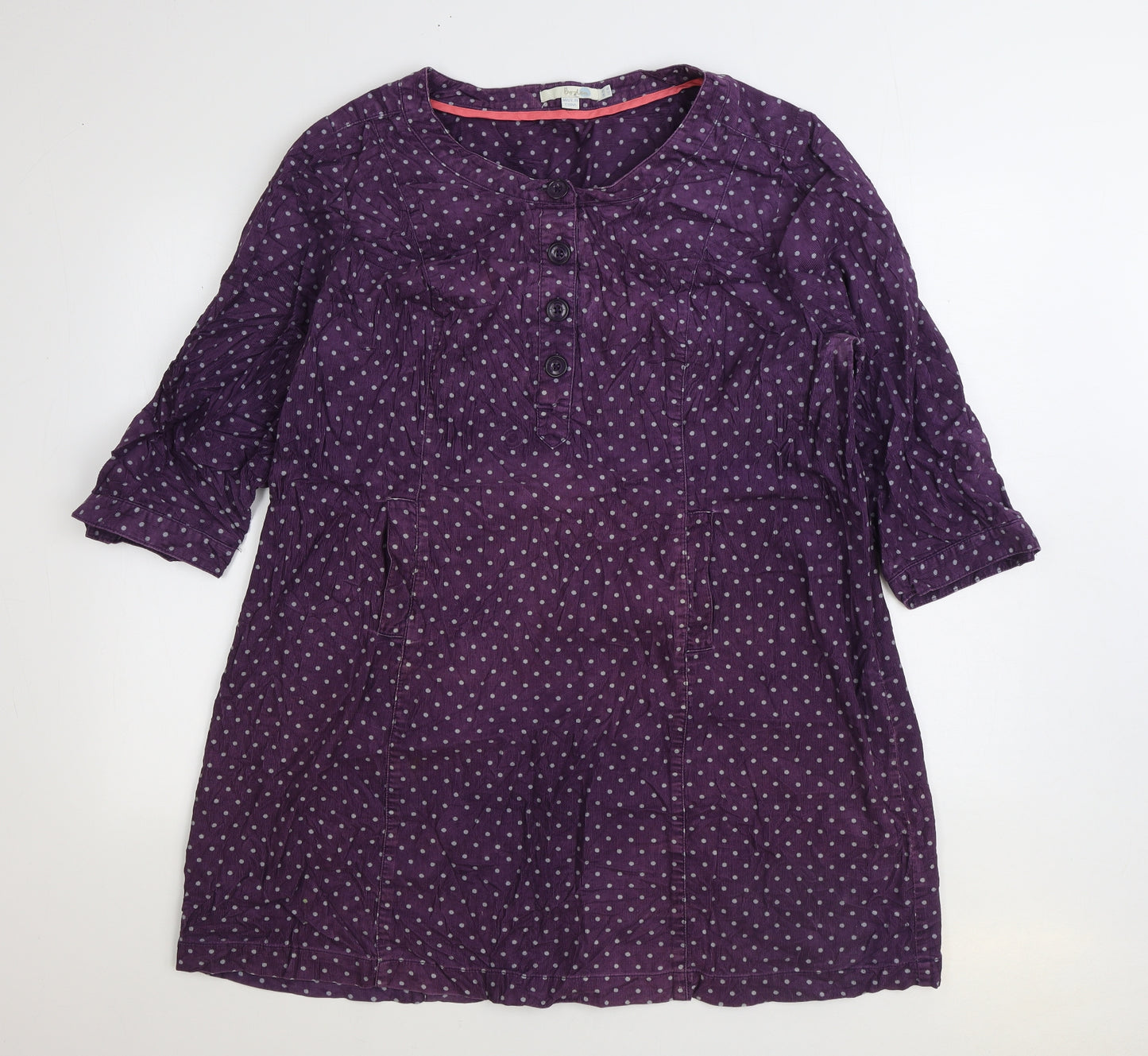 Boden Womens Purple Polka Dot Cotton Shift Size 20 Round Neck Zip