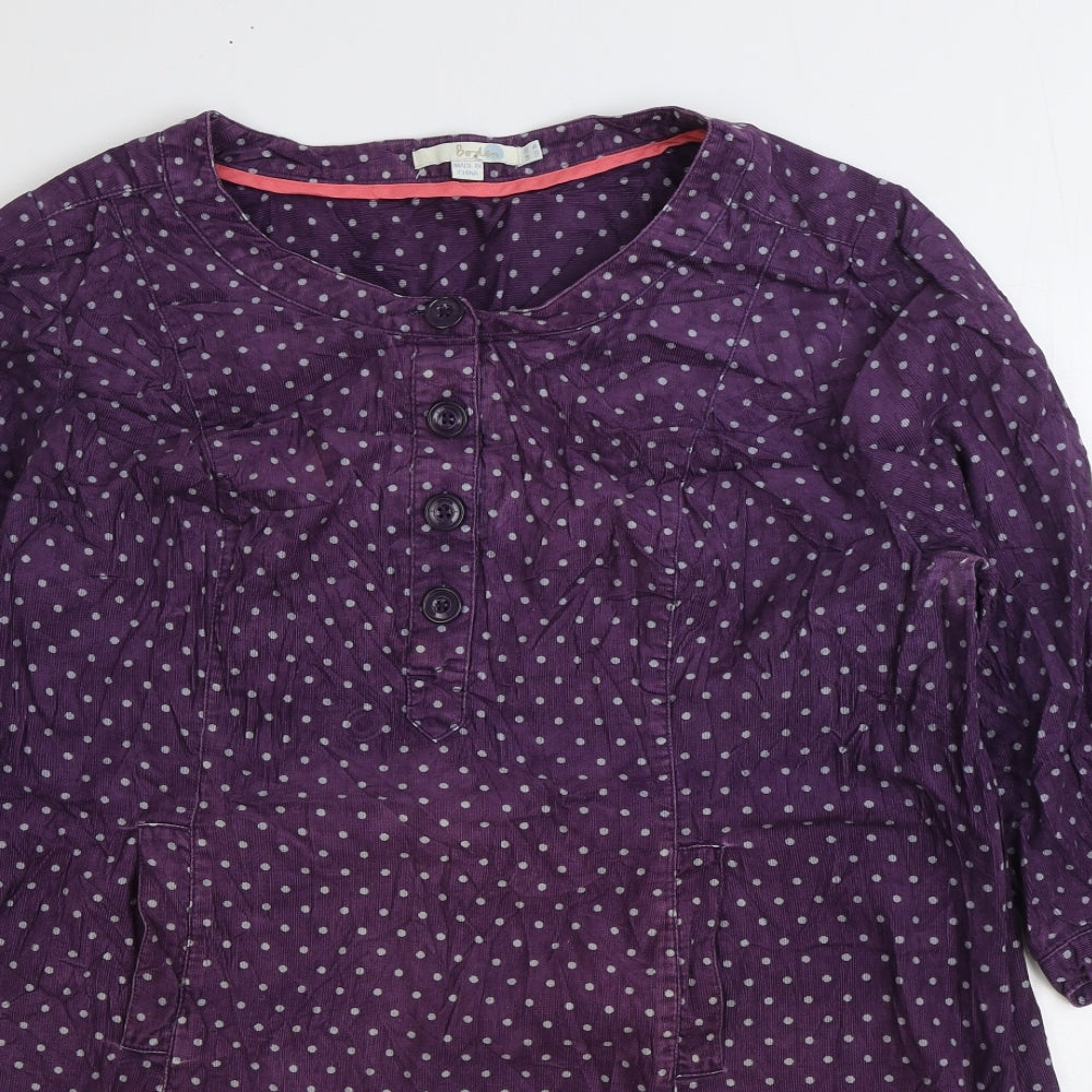 Boden Womens Purple Polka Dot Cotton Shift Size 20 Round Neck Zip
