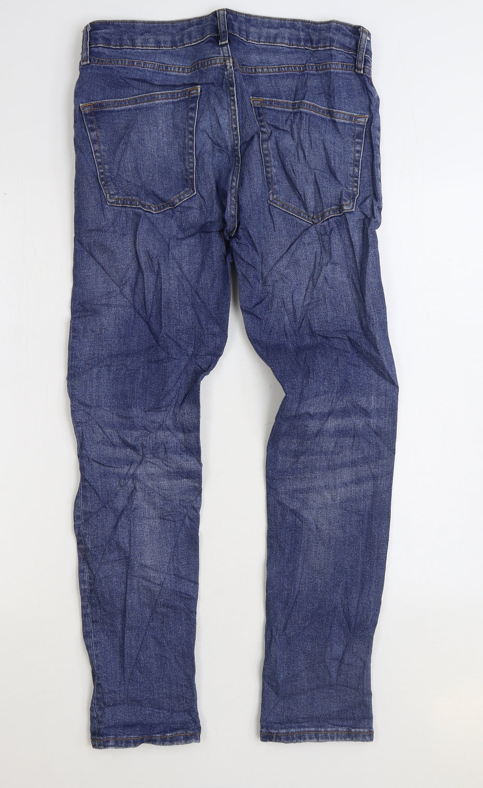 Topman Mens Blue Cotton Straight Jeans Size 30 in L30 in Regular Zip