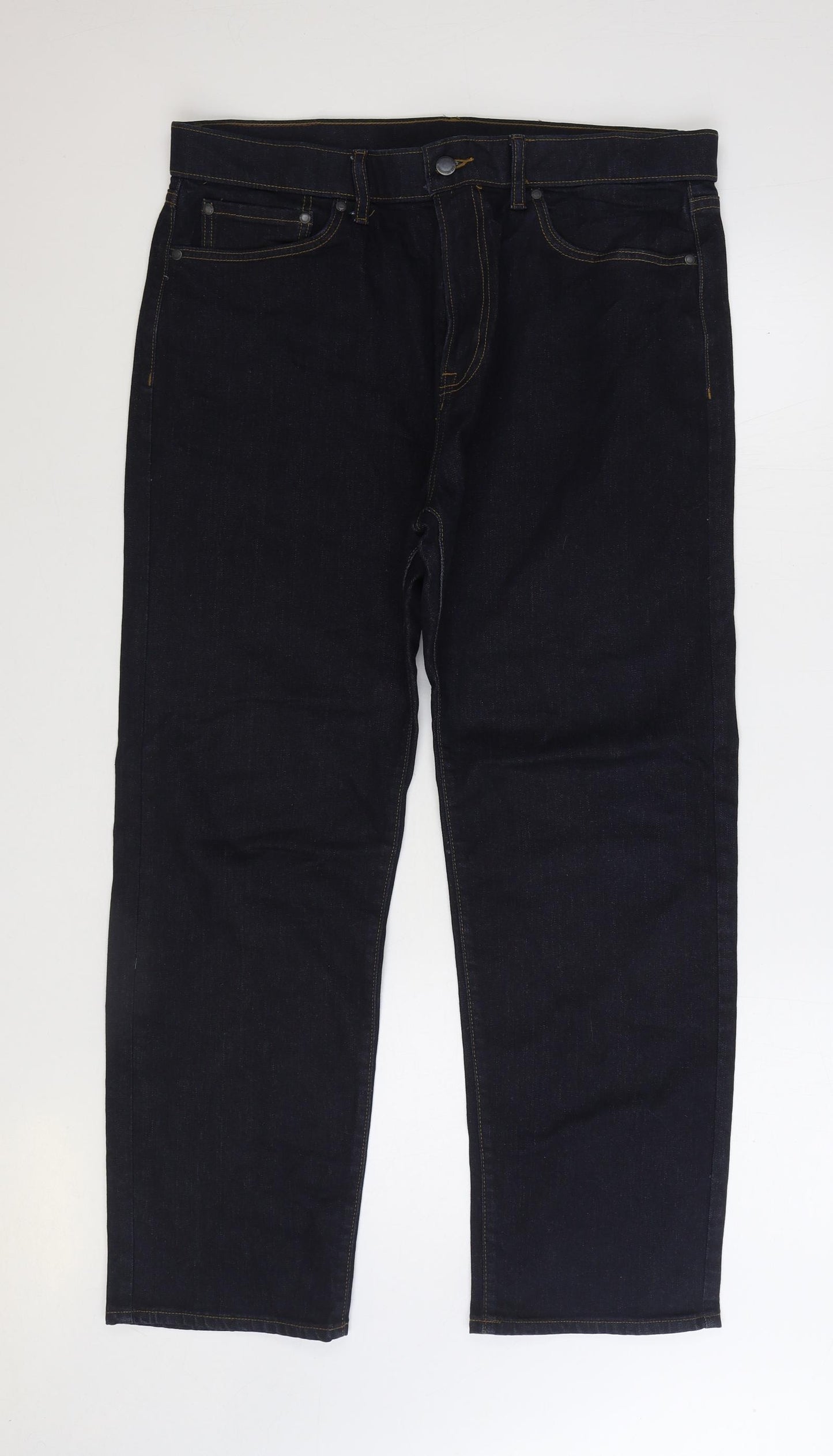 Marks and Spencer Womens Blue Cotton Straight Jeans Size 36 in L29 in Regular Zip