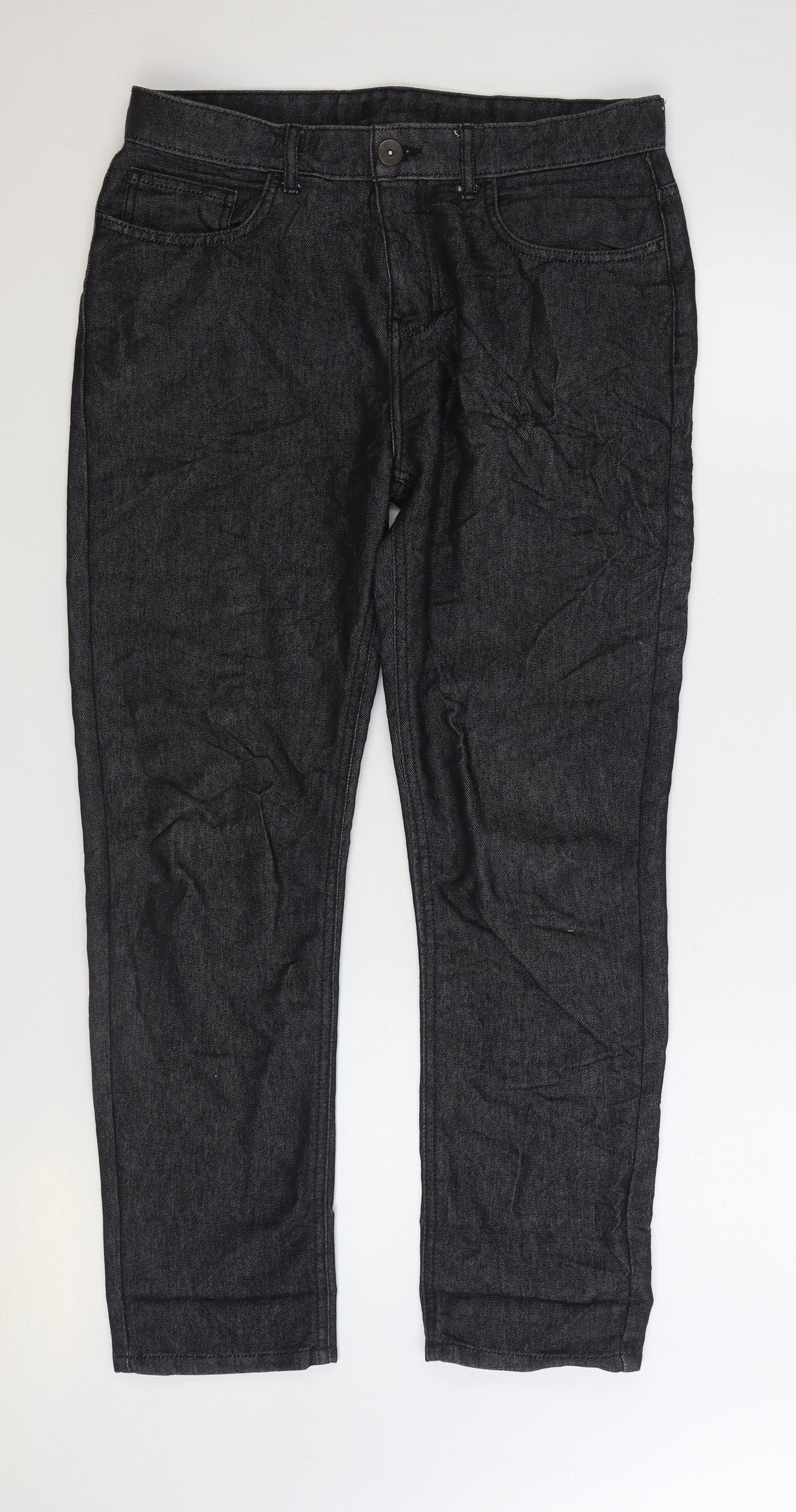 Pep&Co Mens Grey Cotton Straight Jeans Size 34 in L30 in Regular Zip