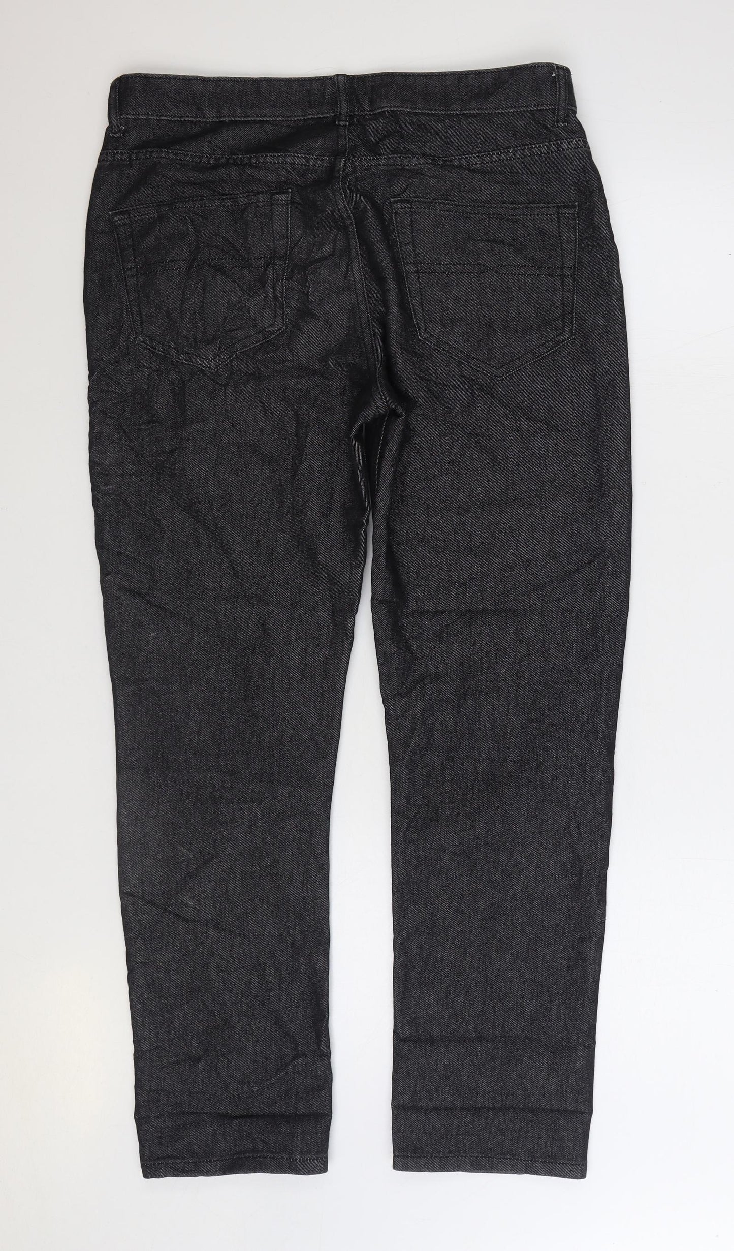 Pep&Co Mens Grey Cotton Straight Jeans Size 34 in L30 in Regular Zip