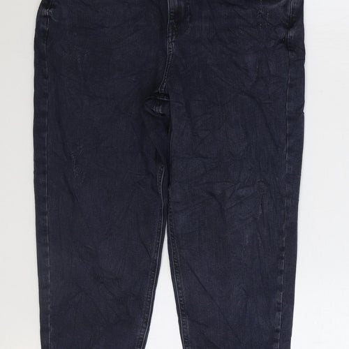Marks and Spencer Womens Blue Cotton Mom Jeans Size 14 L24 in Regular Zip - Cropped