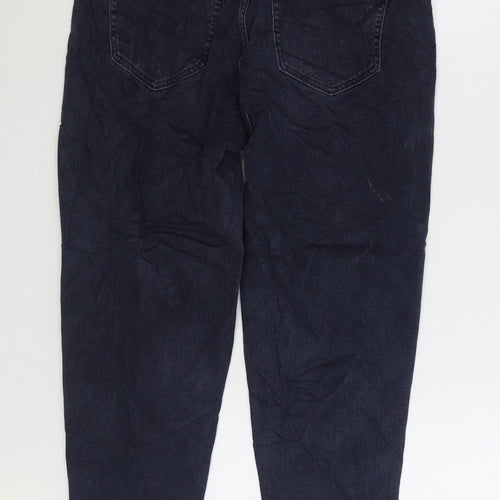 Marks and Spencer Womens Blue Cotton Mom Jeans Size 14 L24 in Regular Zip - Cropped