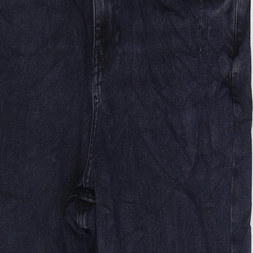 Marks and Spencer Womens Blue Cotton Mom Jeans Size 14 L24 in Regular Zip - Cropped