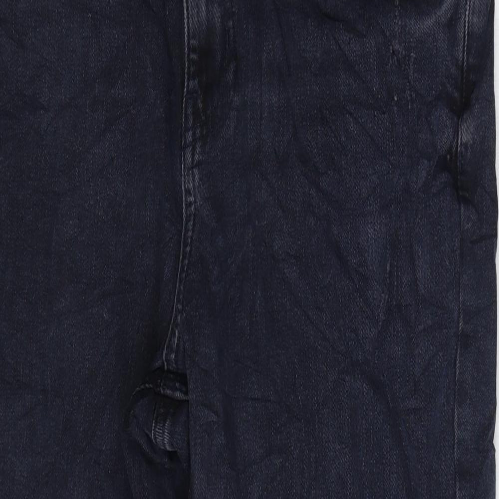 Marks and Spencer Womens Blue Cotton Mom Jeans Size 14 L24 in Regular Zip - Cropped