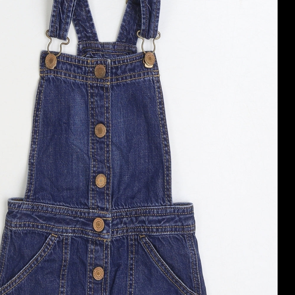 Gap Girls Blue 100% Cotton Pinafore/Dungaree Dress Size 6-7 Years Square Neck Buckle