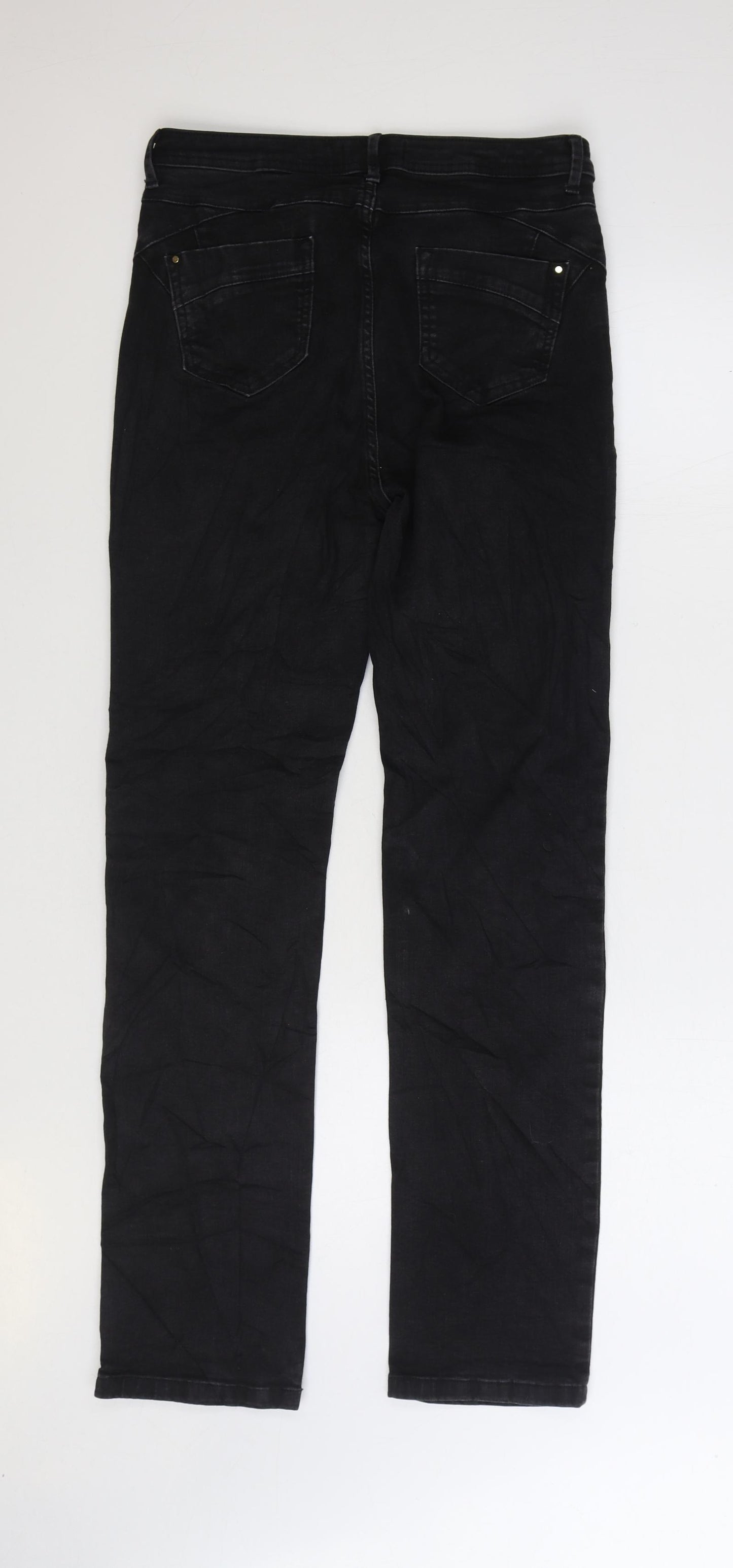 Marks and Spencer Womens Black Cotton Straight Jeans Size 12 L28 in Regular Zip