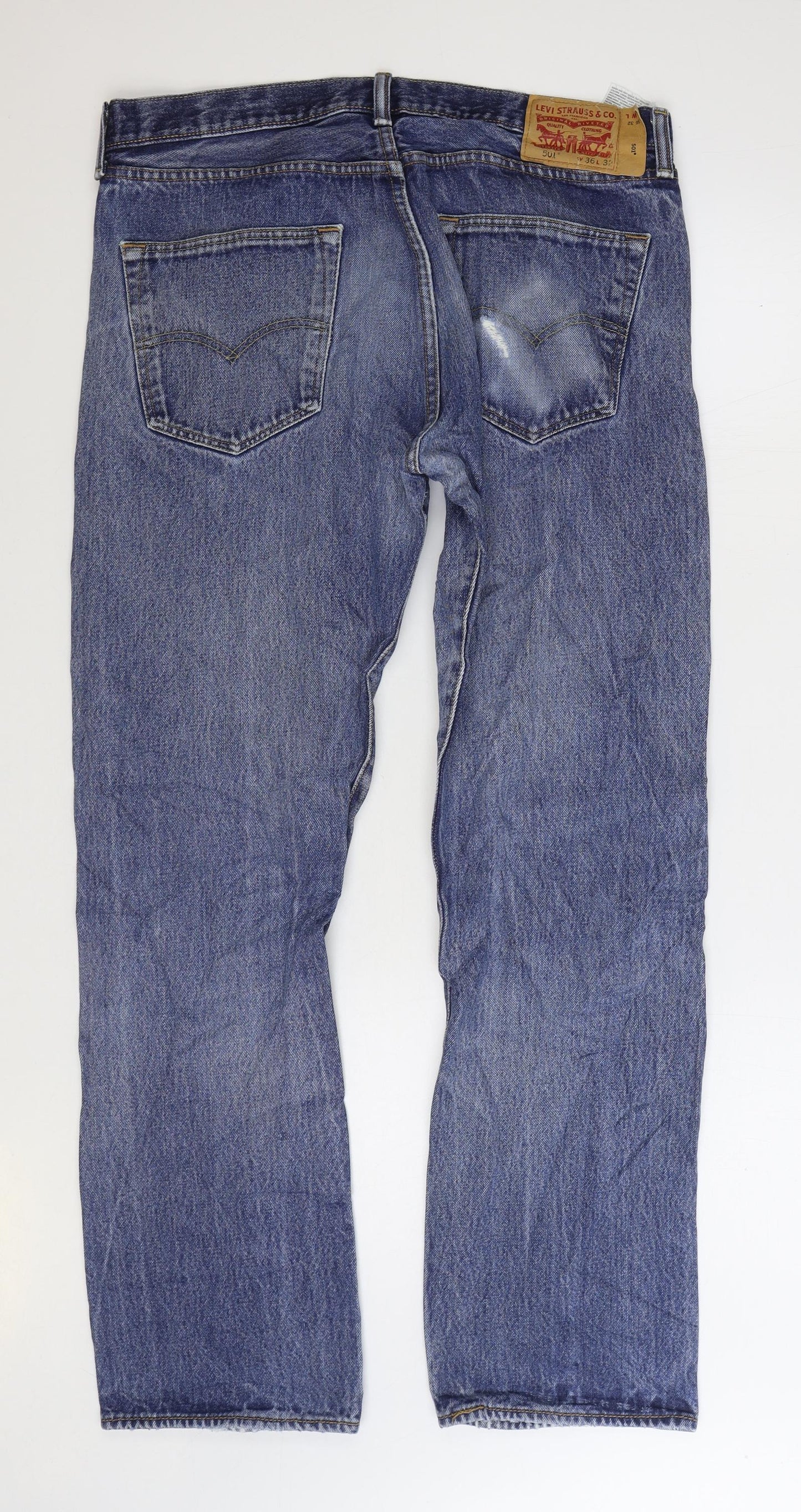 Levi's Mens Blue Cotton Straight Jeans Size 36 in L32 in Regular Zip - Distressed