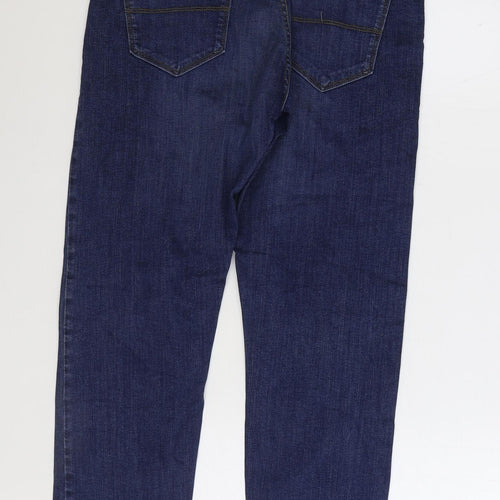 Marks and Spencer Womens Blue Cotton Straight Jeans Size 34 in L29 in Regular Zip