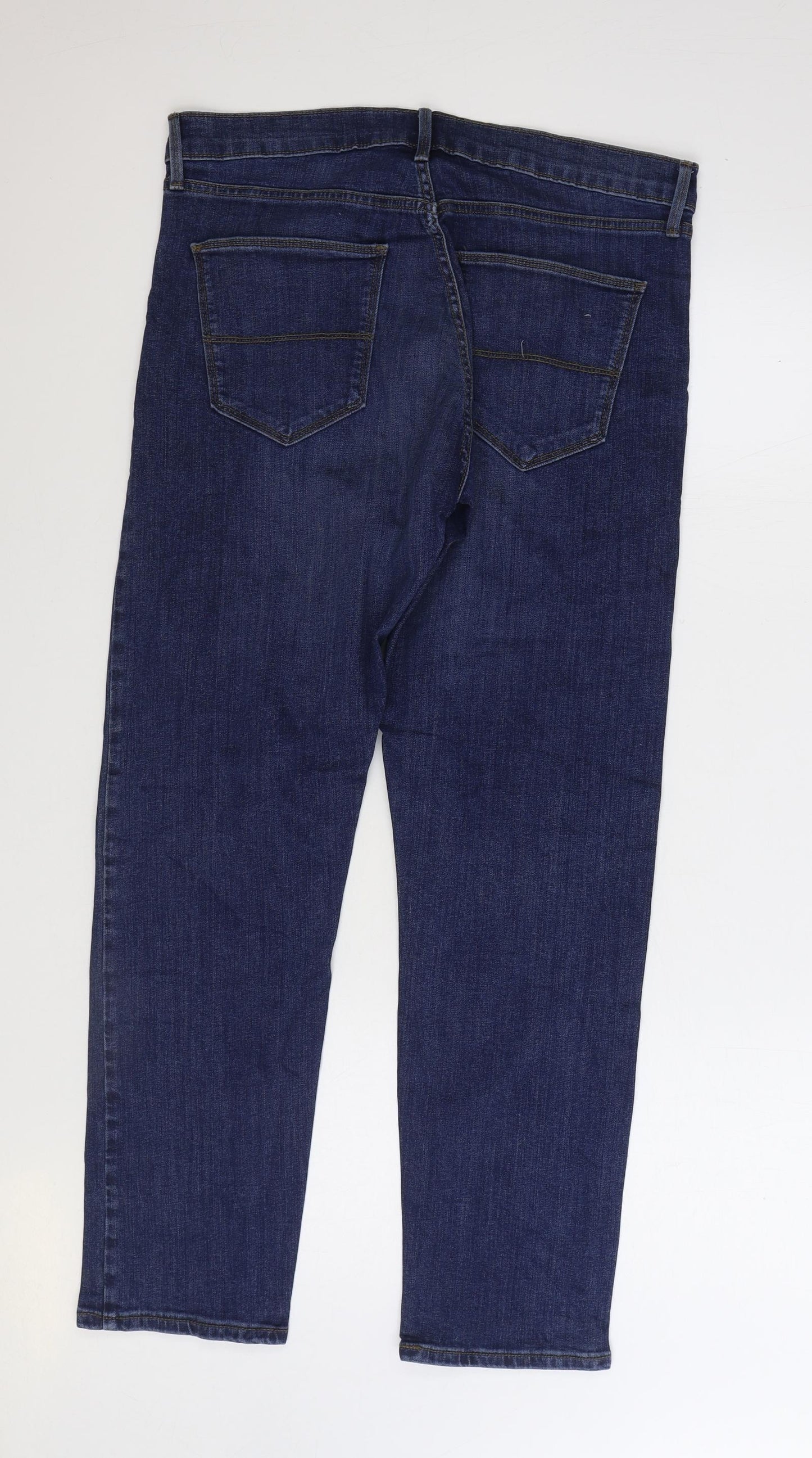 Marks and Spencer Womens Blue Cotton Straight Jeans Size 34 in L29 in Regular Zip