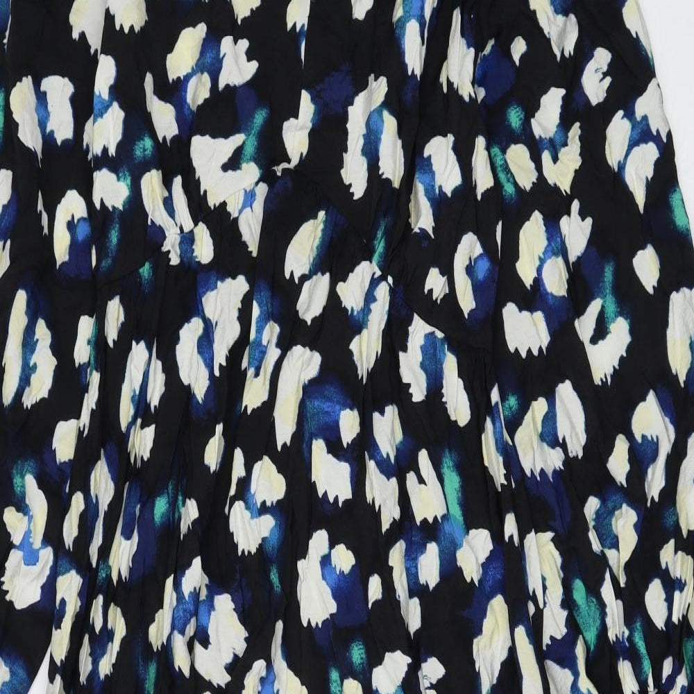 Marks and Spencer Womens Black Animal Print Viscose Fit & Flare Size 10 V-Neck Pullover - Leopard Print