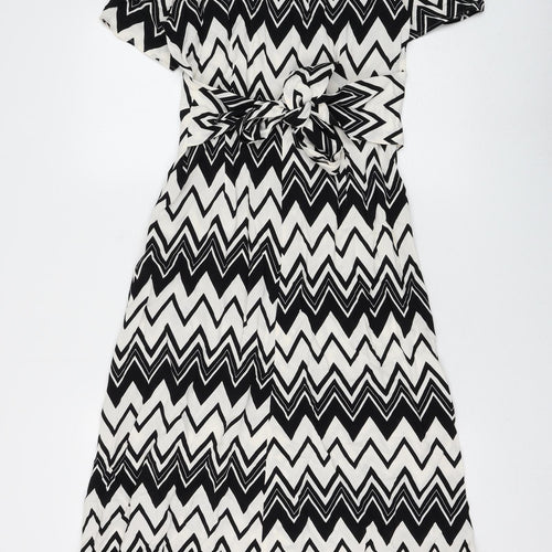 Marks and Spencer Womens White Geometric Viscose Shirt Dress Size 8 Collared Button