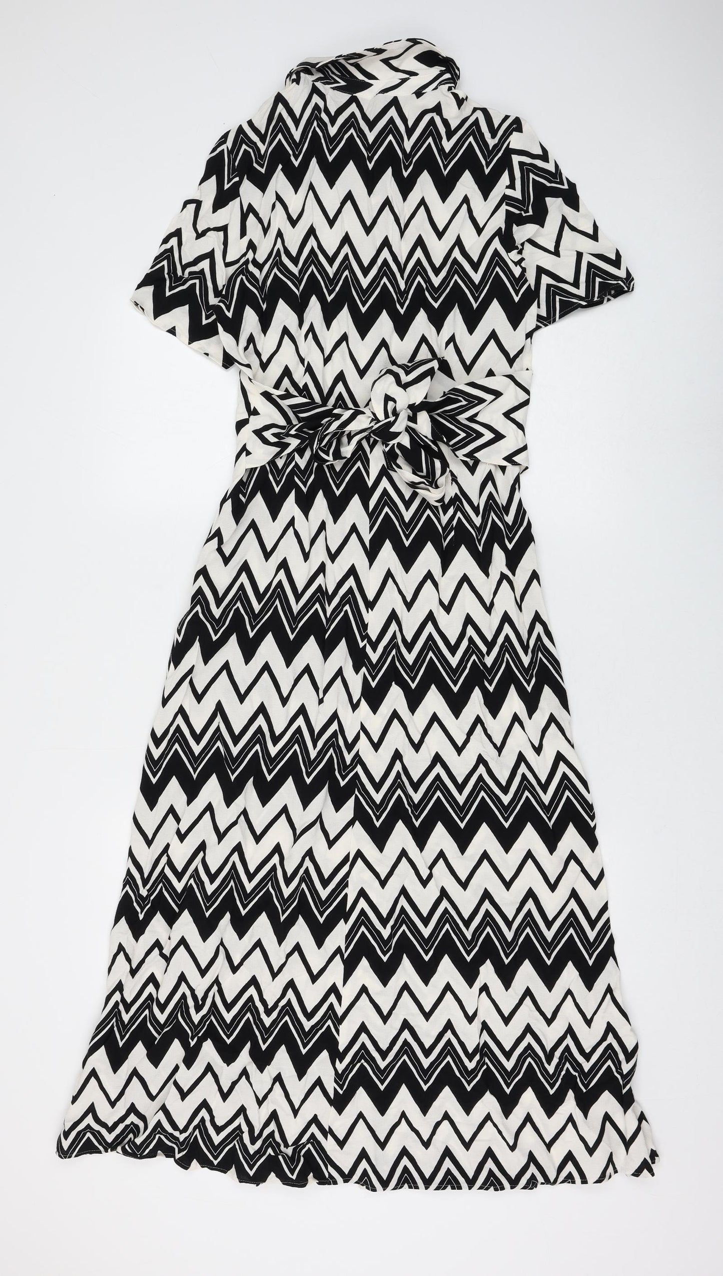 Marks and Spencer Womens White Geometric Viscose Shirt Dress Size 8 Collared Button