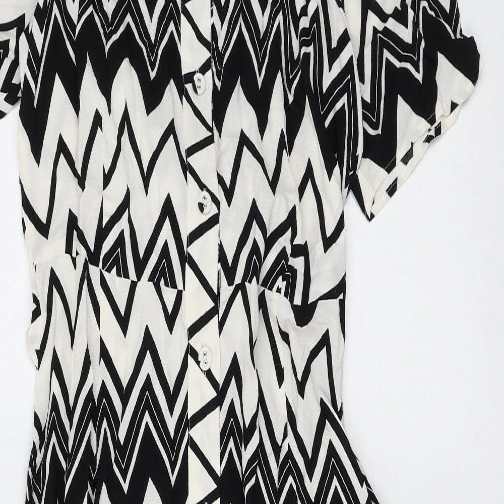 Marks and Spencer Womens White Geometric Viscose Shirt Dress Size 8 Collared Button
