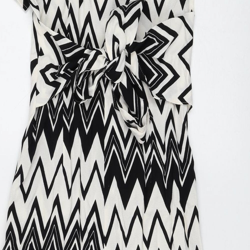 Marks and Spencer Womens White Geometric Viscose Shirt Dress Size 8 Collared Button