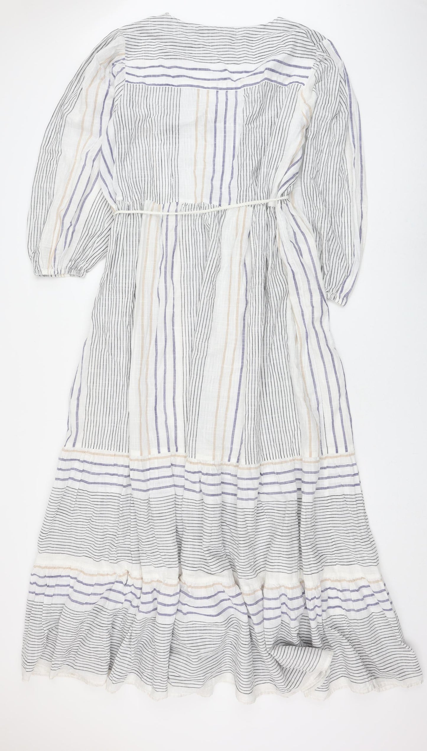 Marks and Spencer Womens White Striped Cotton Fit & Flare Size 18 V-Neck Pullover