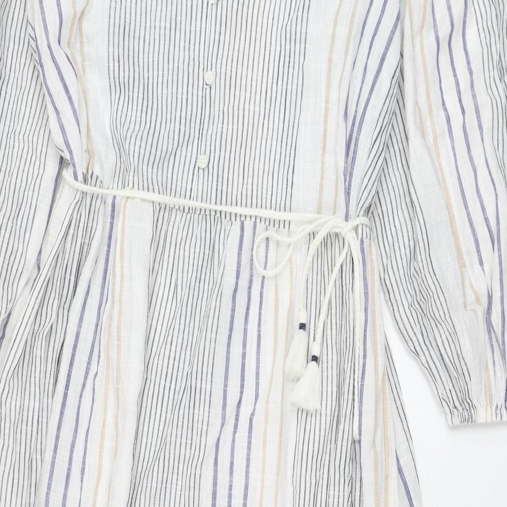 Marks and Spencer Womens White Striped Cotton Fit & Flare Size 18 V-Neck Pullover