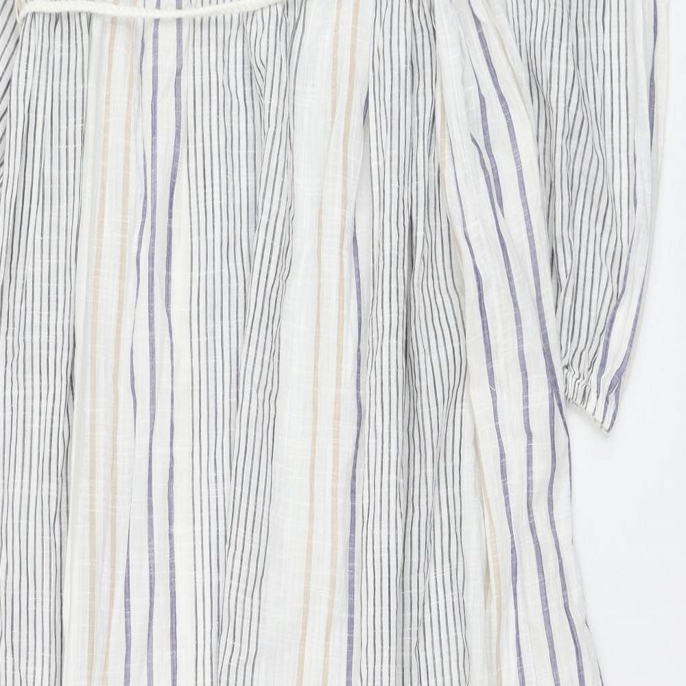 Marks and Spencer Womens White Striped Cotton Fit & Flare Size 18 V-Neck Pullover