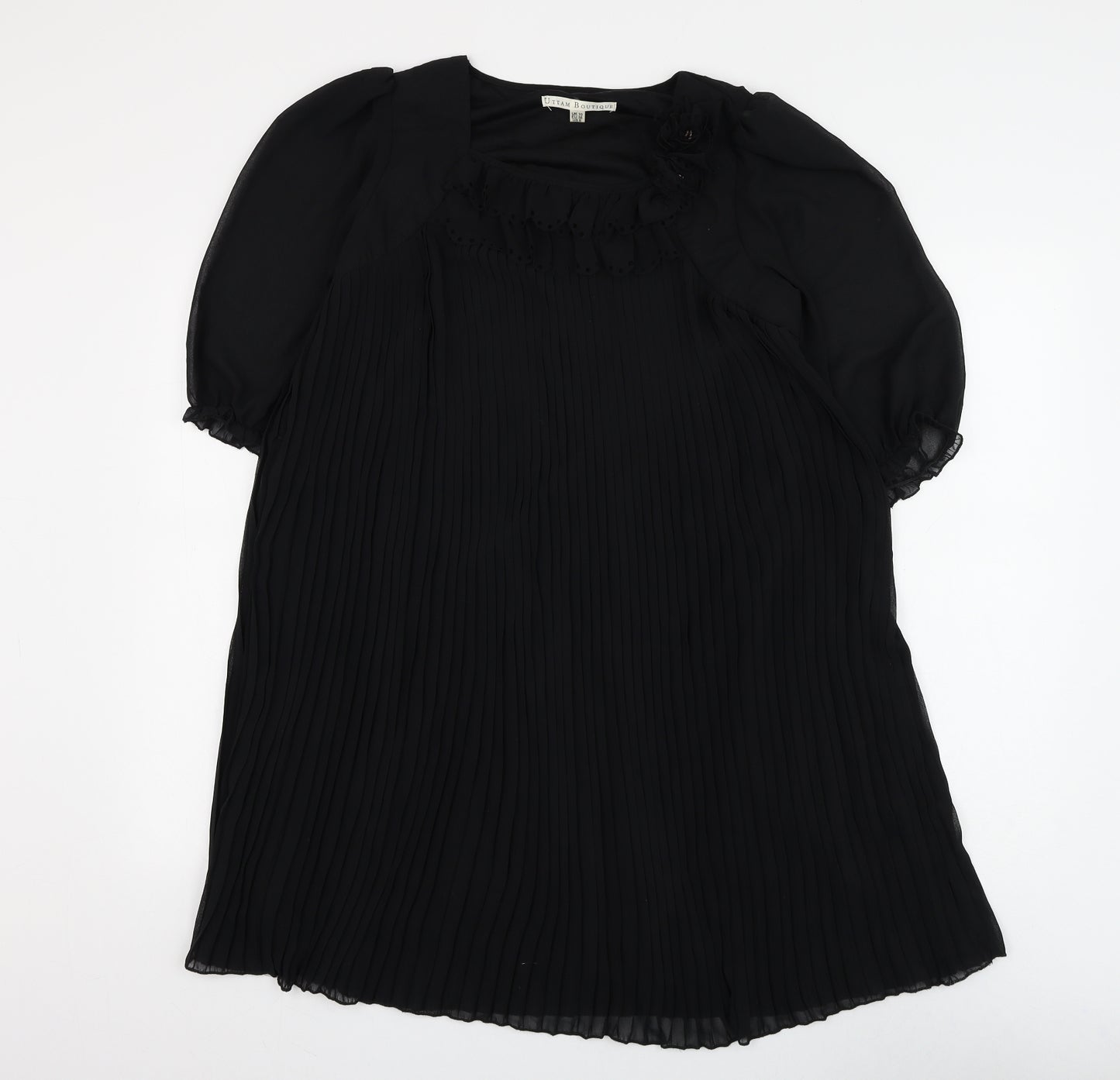 Utam Boutique Womens Black Polyester Basic Blouse Size 10 Square Neck