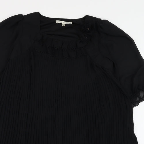 Utam Boutique Womens Black Polyester Basic Blouse Size 10 Square Neck