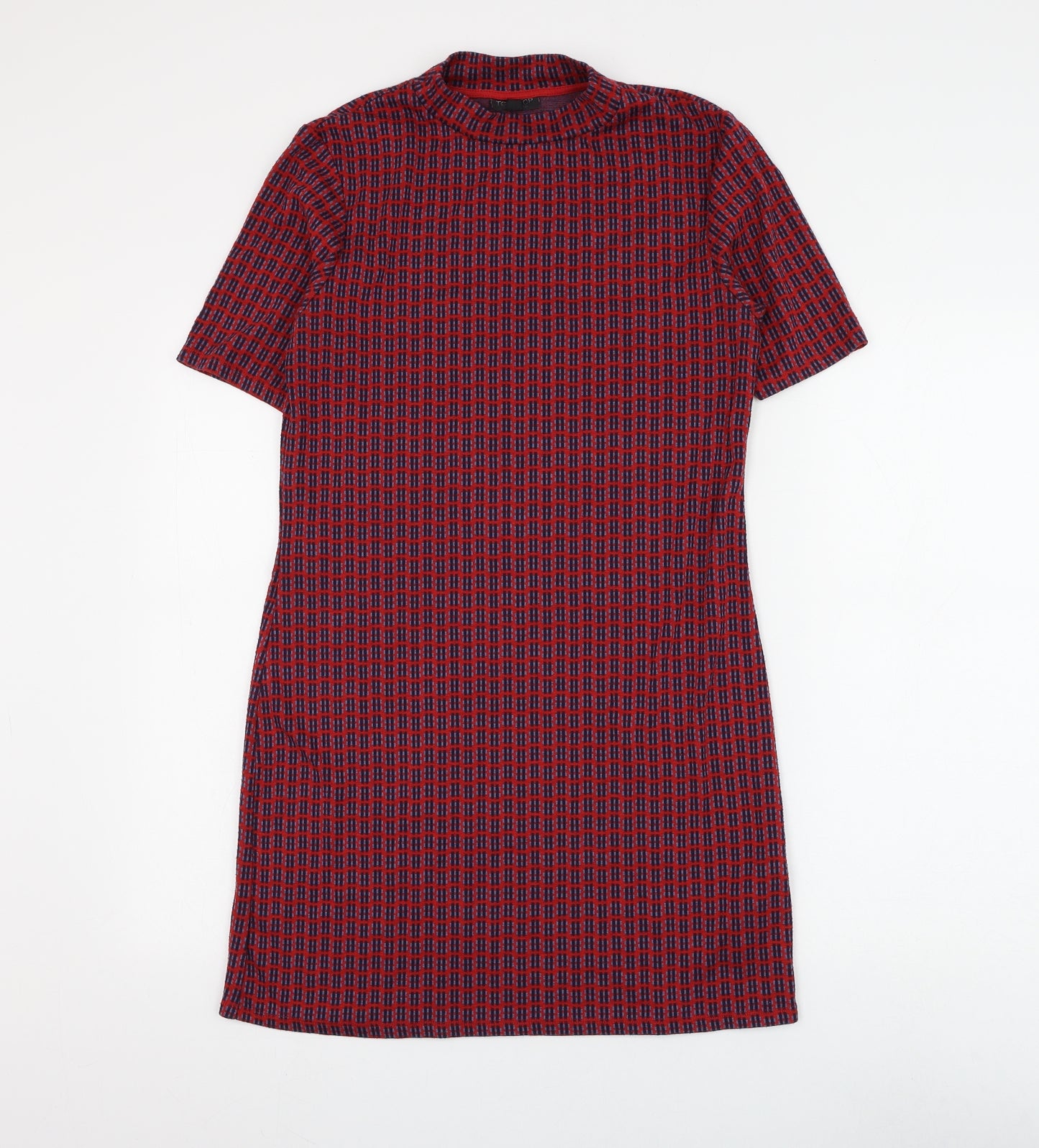 Topshop Womens Multicoloured Geometric Polyester Shift Size 14 Mock Neck Pullover