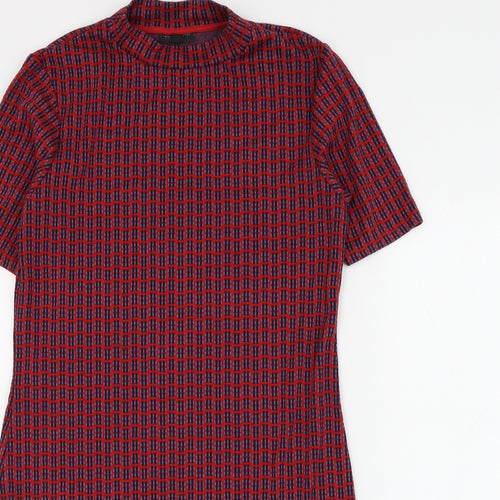 Topshop Womens Multicoloured Geometric Polyester Shift Size 14 Mock Neck Pullover