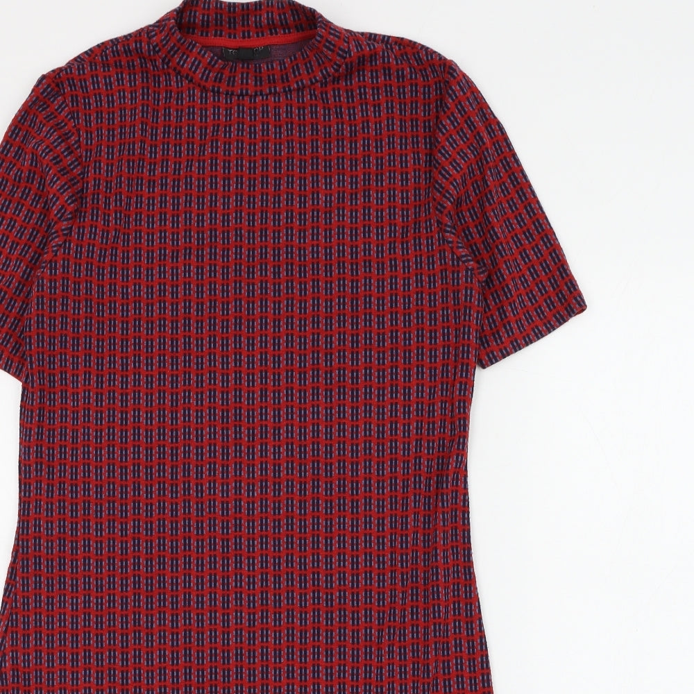Topshop Womens Multicoloured Geometric Polyester Shift Size 14 Mock Neck Pullover