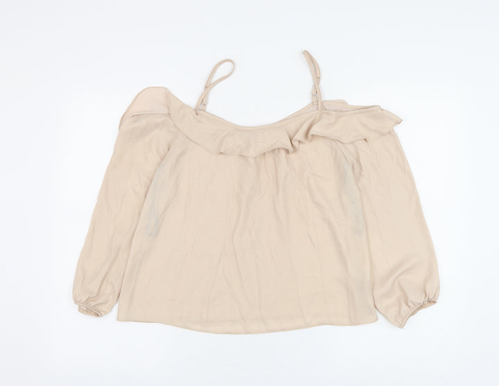 Dorothy Perkins Womens Beige Polyester Basic Blouse Size 8 Boat Neck