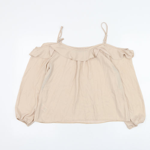 Dorothy Perkins Womens Beige Polyester Basic Blouse Size 8 Boat Neck