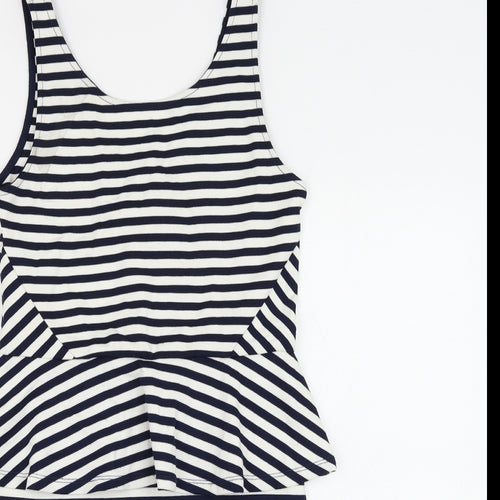 H&M Womens White Striped Viscose Bodycon Size 12 Round Neck Zip