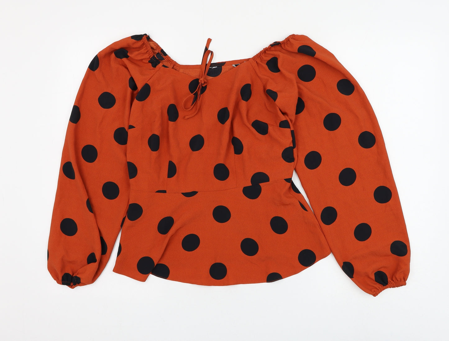 Preworn Womens Orange Polka Dot Polyester Basic Blouse Size 8 Square Neck