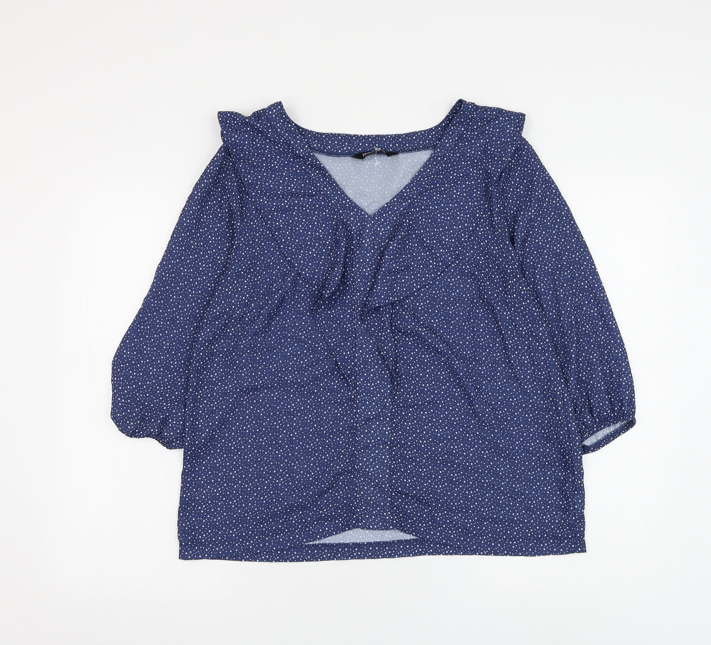 Kaleidoscope Womens Blue Polka Dot Polyester Basic Blouse Size 14 V-Neck