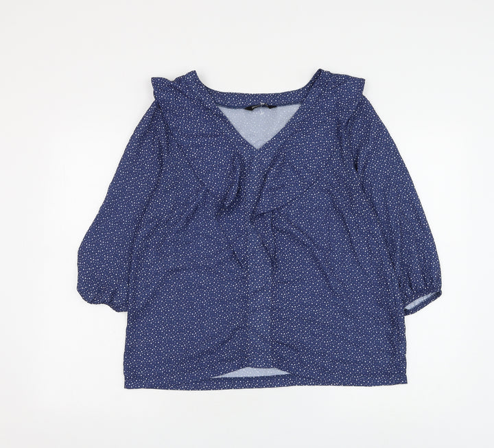 Kaleidoscope Womens Blue Polka Dot Polyester Basic Blouse Size 14 V-Neck