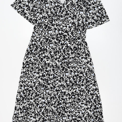 Jigsaw Womens Black Floral Viscose Fit & Flare Size M V-Neck Pullover