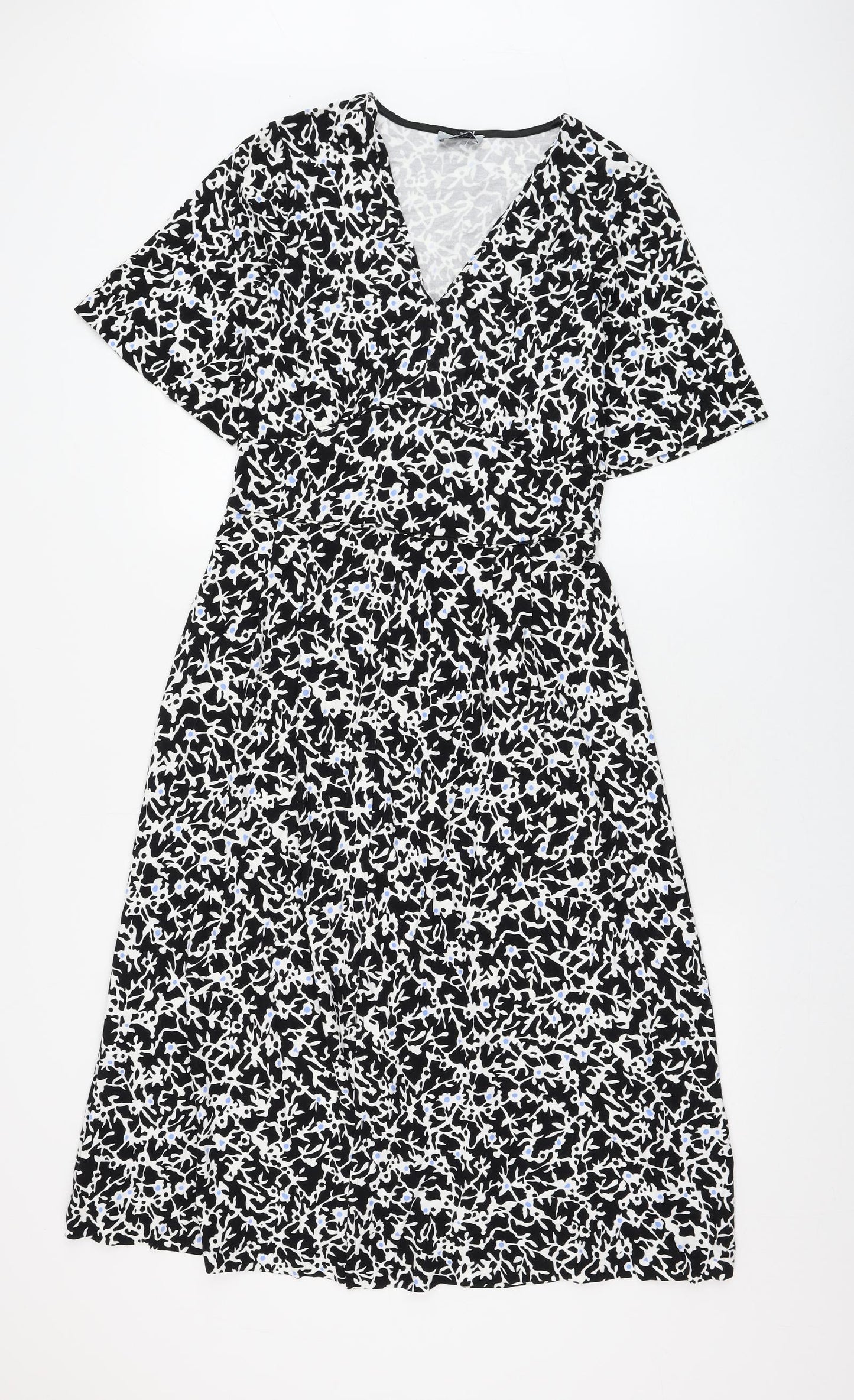 Jigsaw Womens Black Floral Viscose Fit & Flare Size M V-Neck Pullover