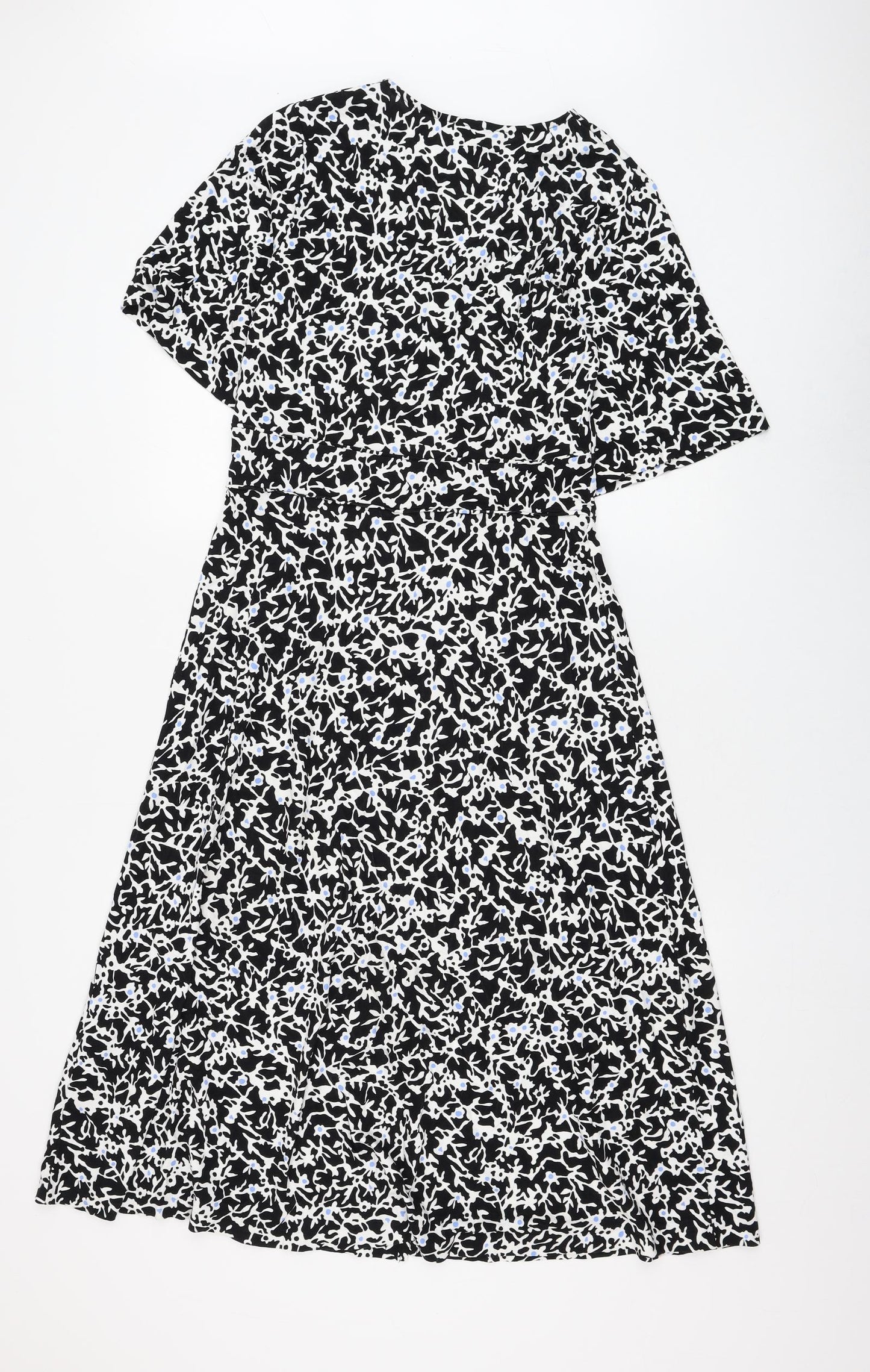 Jigsaw Womens Black Floral Viscose Fit & Flare Size M V-Neck Pullover