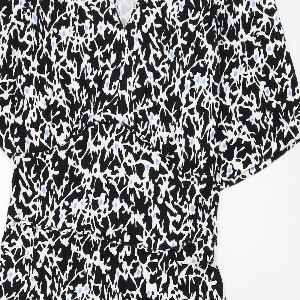 Jigsaw Womens Black Floral Viscose Fit & Flare Size M V-Neck Pullover