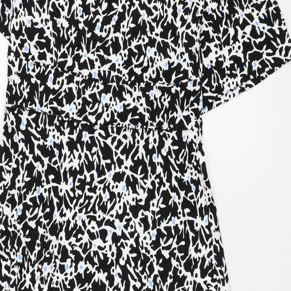 Jigsaw Womens Black Floral Viscose Fit & Flare Size M V-Neck Pullover